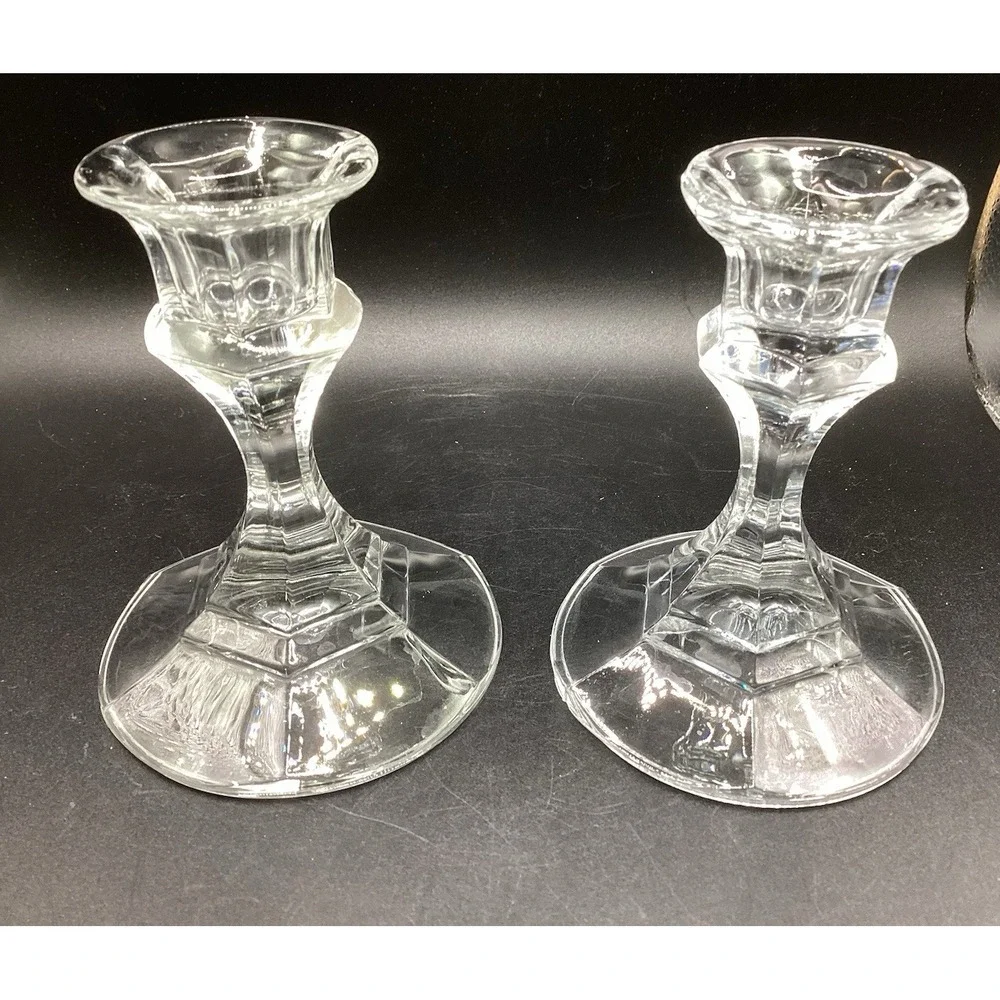 Pair Of Vintage Libbey Glass Candlestick Taper Holders - 4